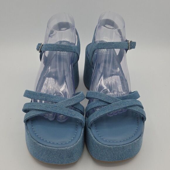 Steve Madden Becca Denim Fabric Platform Sandals Wedges Strappy Womens Sz 10 EUC - Picture 3 of 9